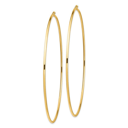 14k Yellow Gold Polished 2x100mm Lightweight Round Tube Hoop Earrings
