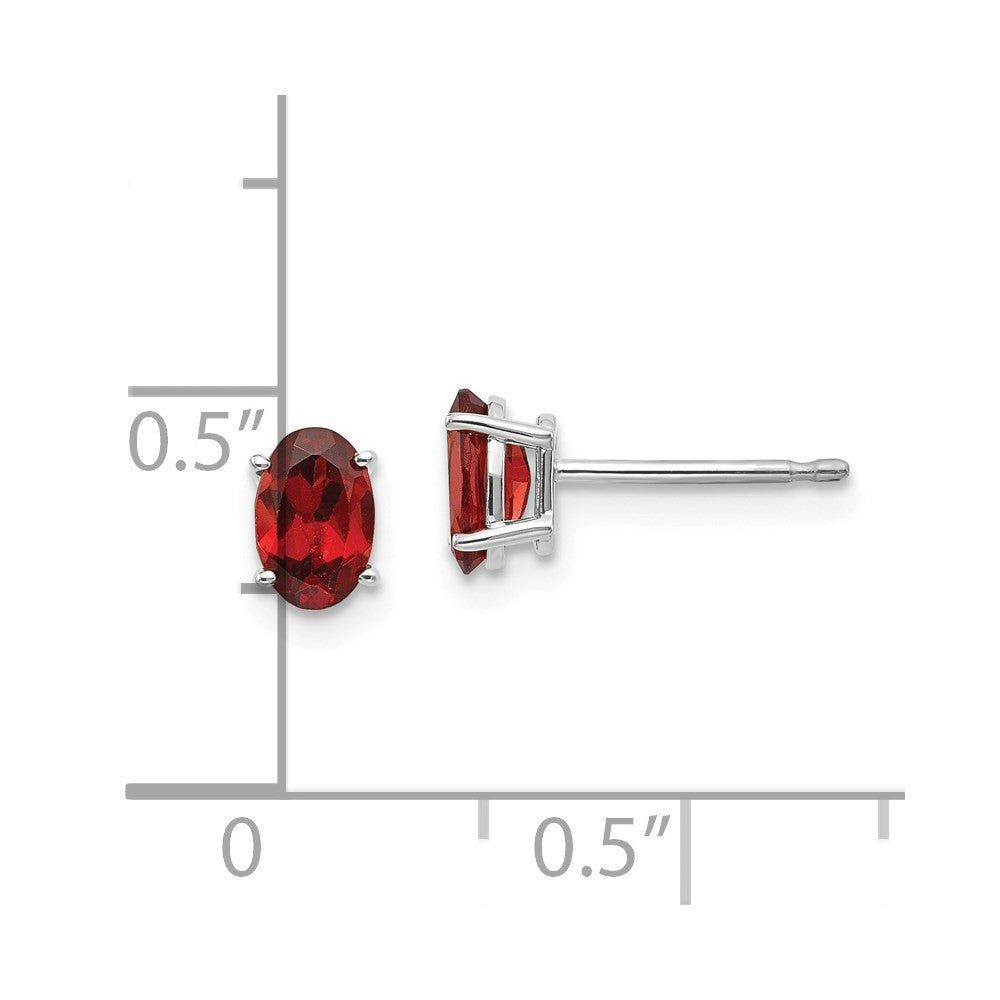 14k White Gold 6x4 Garnet Stud Earrings