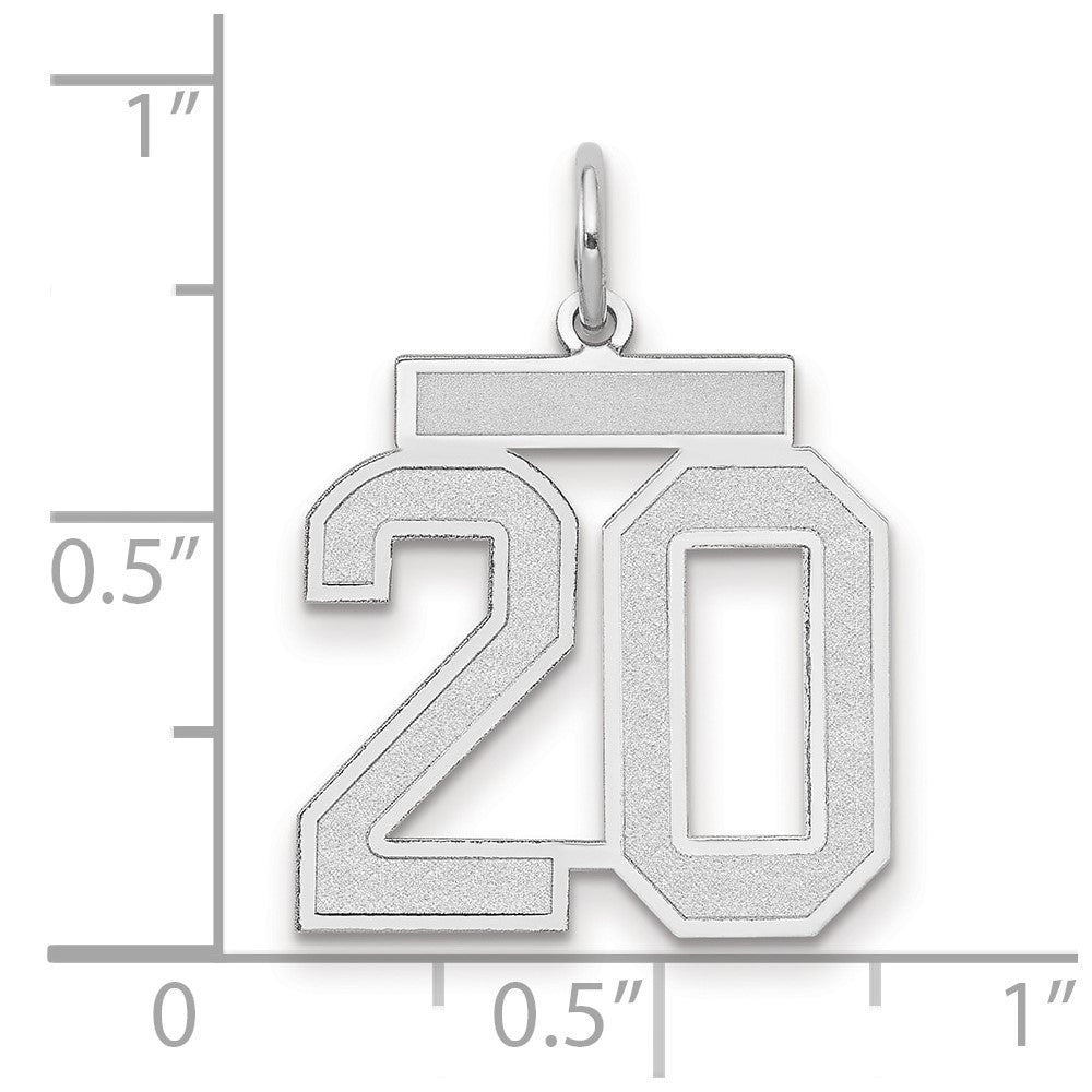 14k White Gold Medium Satin Number 20 Charm Pendant
