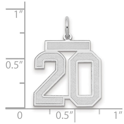 14k White Gold Medium Satin Number 20 Charm Pendant
