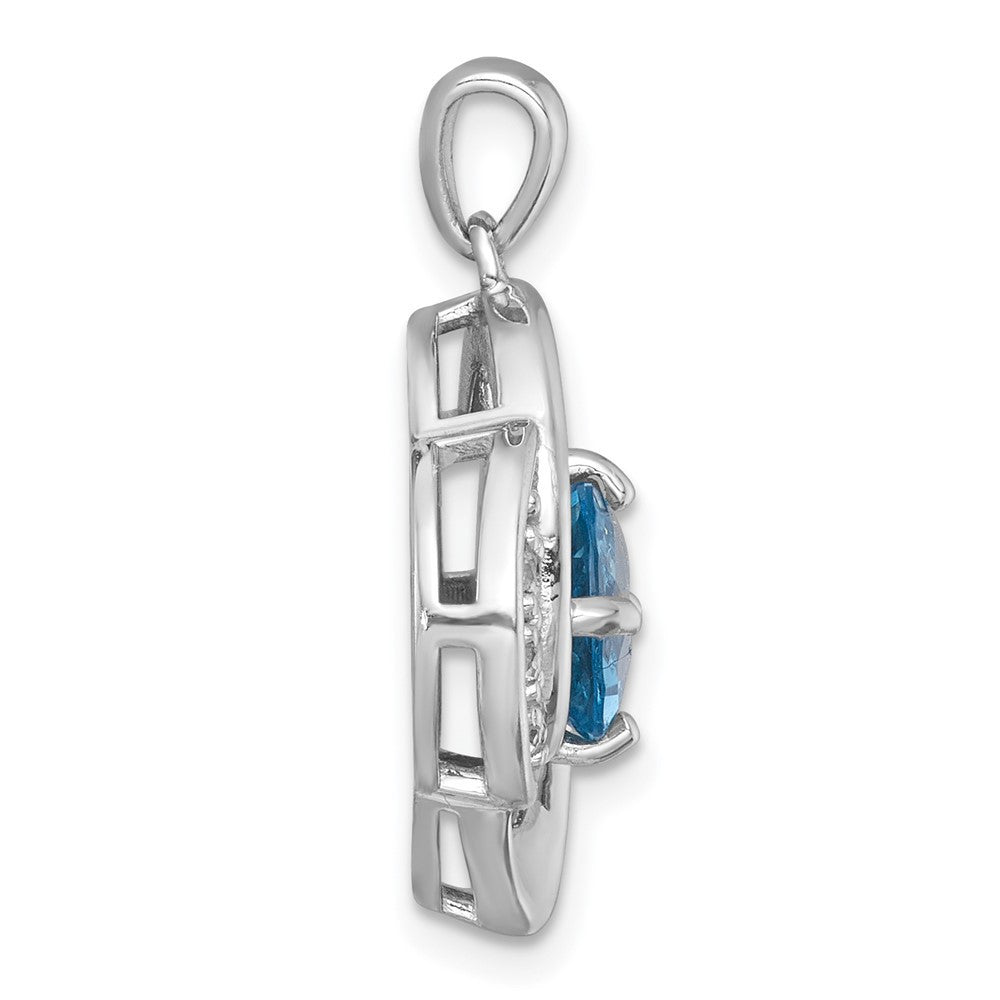 Sterling Silver Polished Checkercut Light Swiss Blue Topaz & White Topaz Pendant