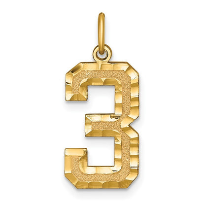 14k Yellow Gold Large Brushed Diamond-cut Number 3 Charm Pendant