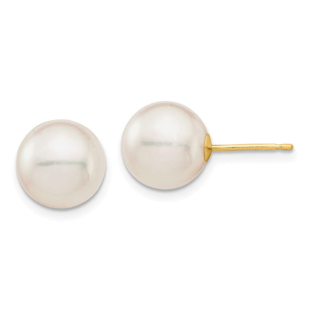 14k Yellow Gold 9-10mm White Round Saltwater Akoya Cultured Pearl Stud Earrings