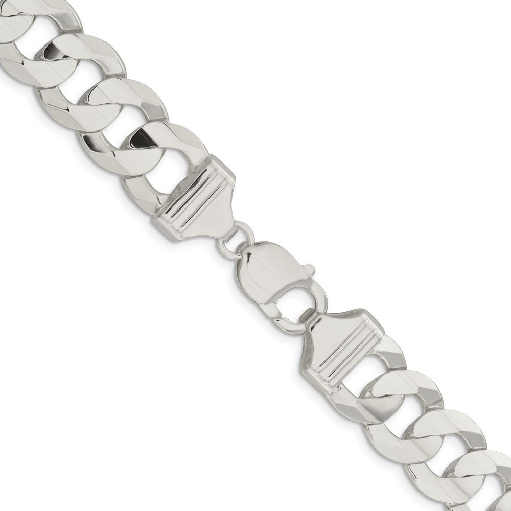 Sterling Silver 14.0mm Concave Beveled Curb Chain Necklace 20"