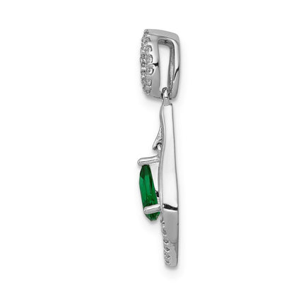 14k White Gold Diamond and Teardrop Emerald Dangle Pendant