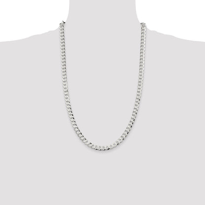Sterling Silver 6.8mm Flat Curb Chain Necklace 26"