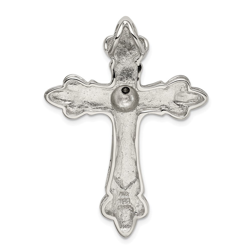 Sterling Silver Gold-plated CZ Antiqued Cross Slide