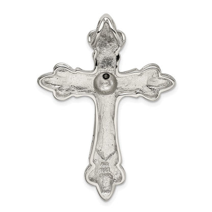 Sterling Silver Gold-plated CZ Antiqued Cross Slide