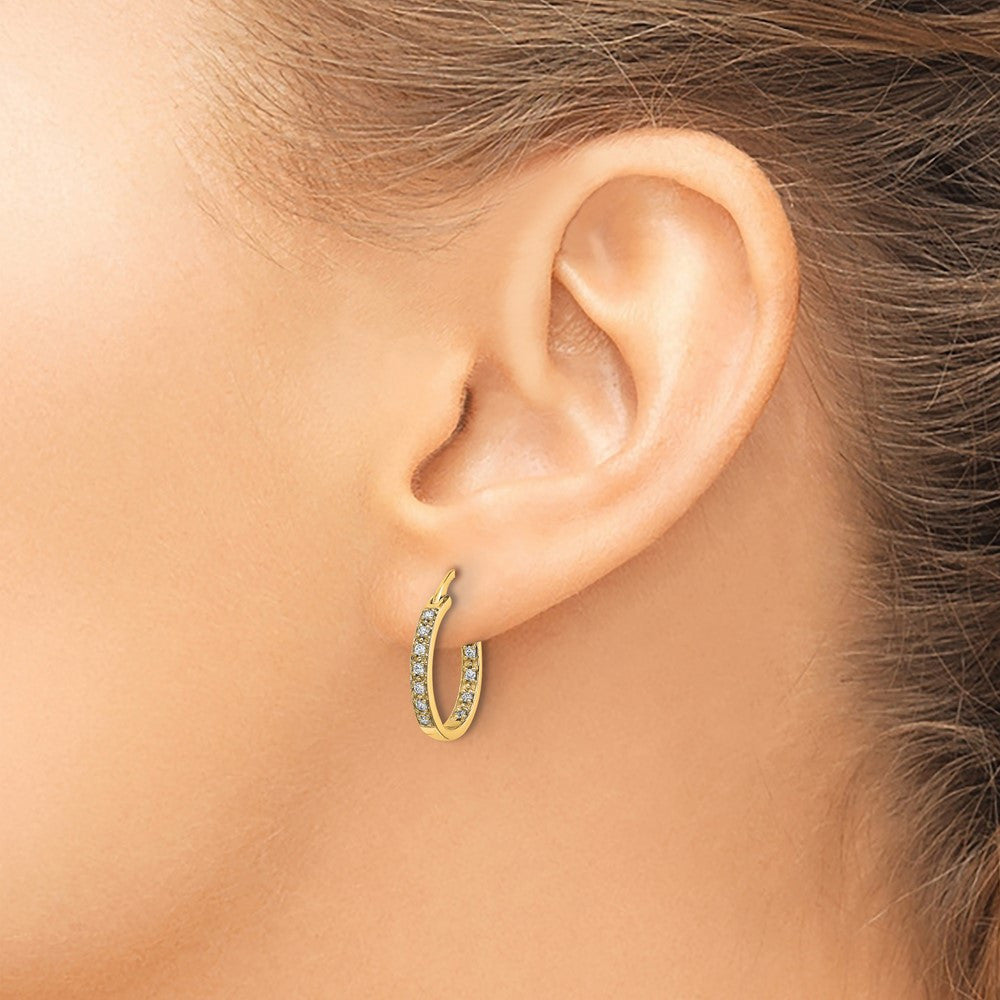 14k Yellow Gold Diamond In Out Hoop Earrings
