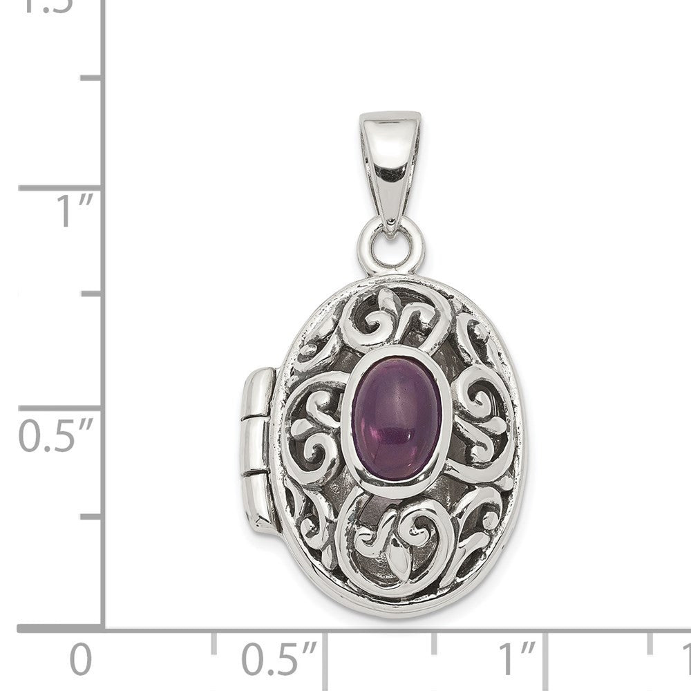 Sterling Silver Rhodium-plated and Antiqued Amethyst Locket