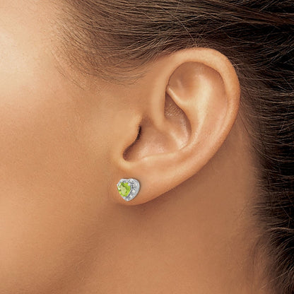 Sterling Silver Rhodium-plated Peridot and Diamond Button Stud Earrings