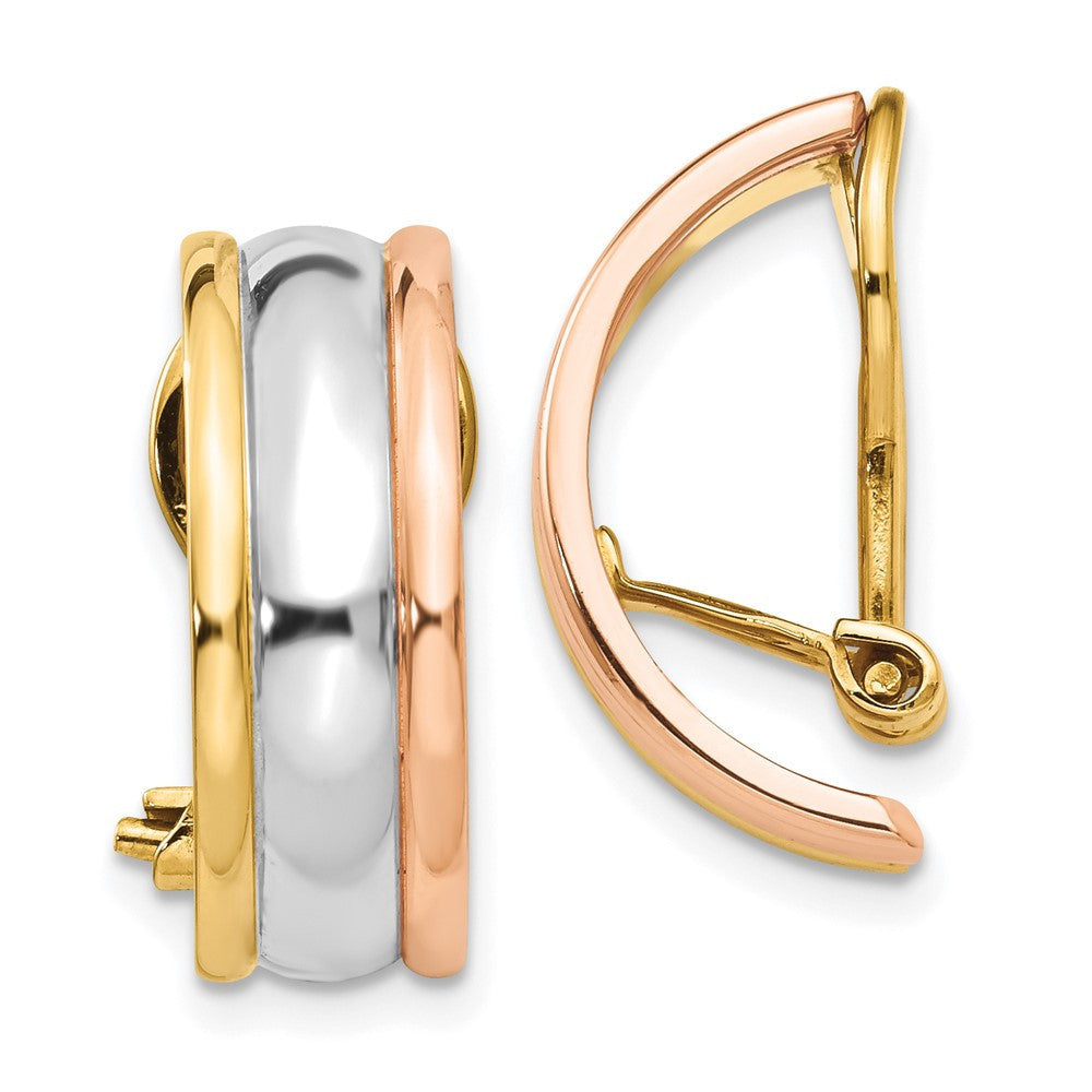 14k TRI COLOR Gold NON-PIERCED Hoop Earrings