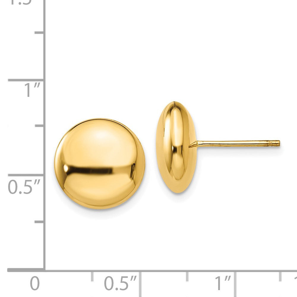 14k Yellow Gold Polished 12mm Button Stud Earrings