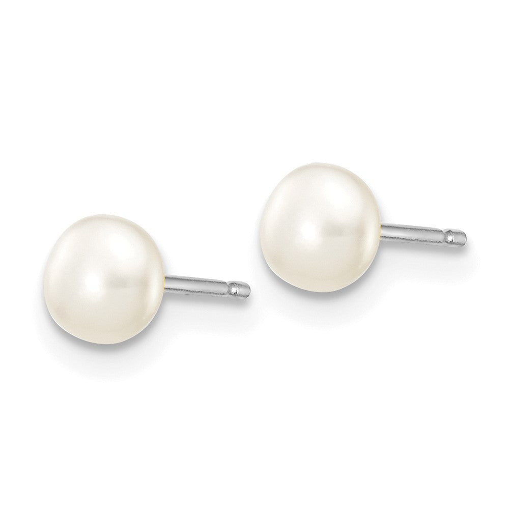 14k White Gold 4-5mm White Button Freshwater Cultured Pearl Stud Earrings