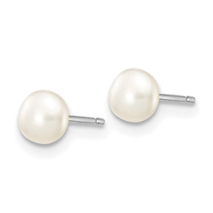 14k White Gold 4-5mm White Button Freshwater Cultured Pearl Stud Earrings