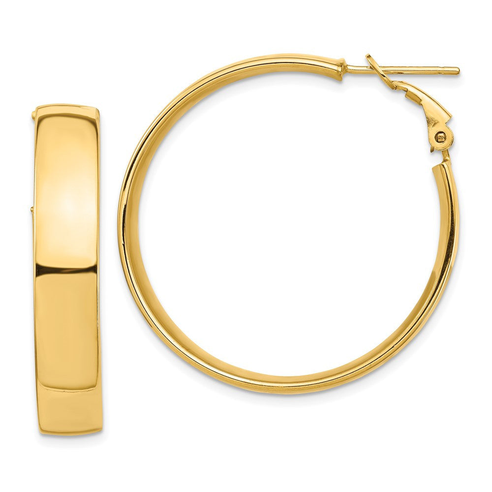14k Yellow Gold High Polished 7mm Omega Back Hoop Earrings