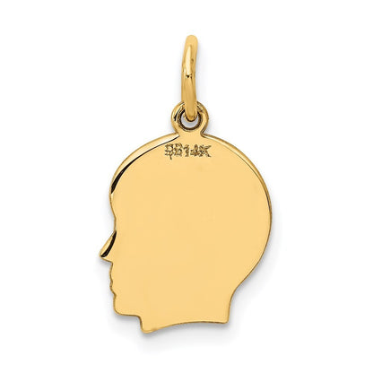 14k Yellow Gold Plain Small .035 Gauge Facing Right Boy Head Charm Pendant