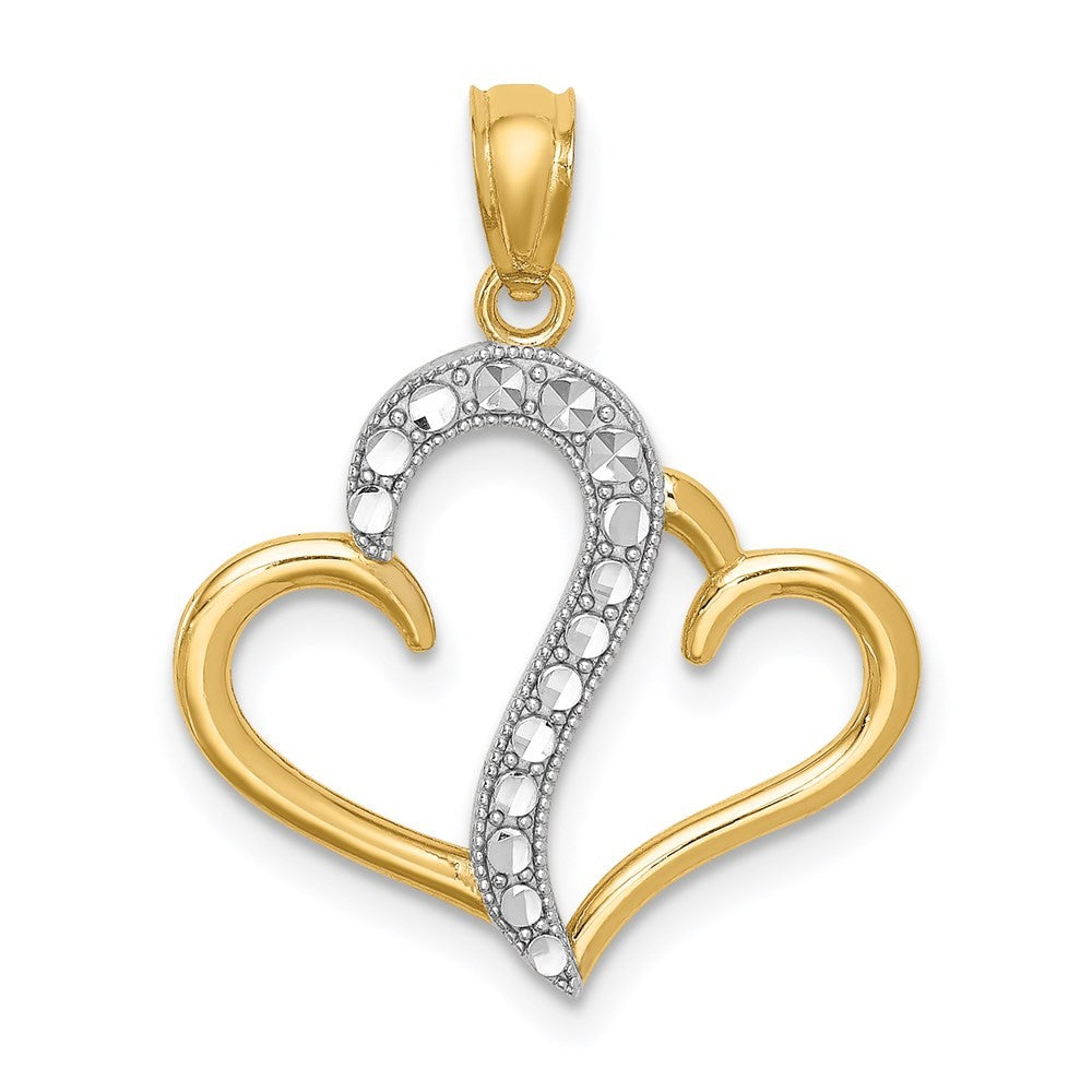 14k Yellow Gold and White Rhodium Polished Double Heart Pendant