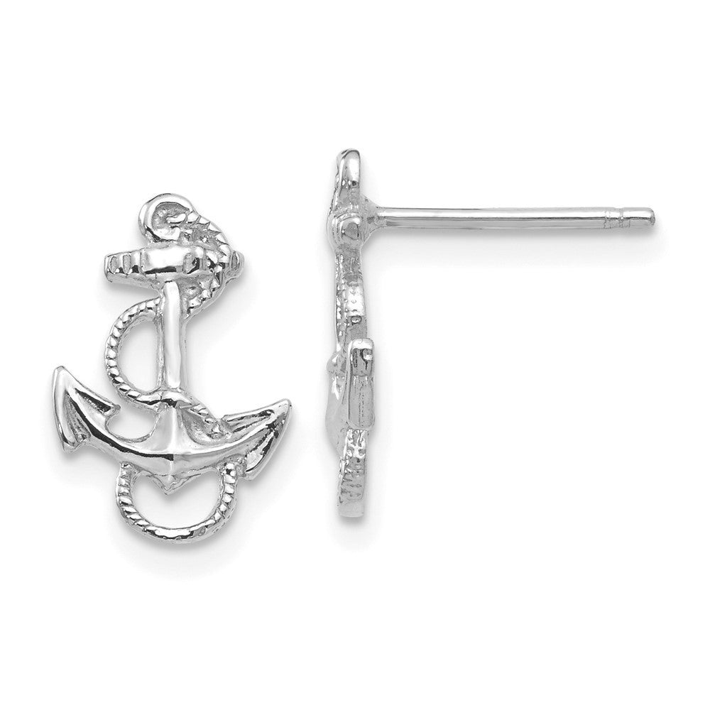14K White Gold Anchor with Rope Trim Stud Earrings
