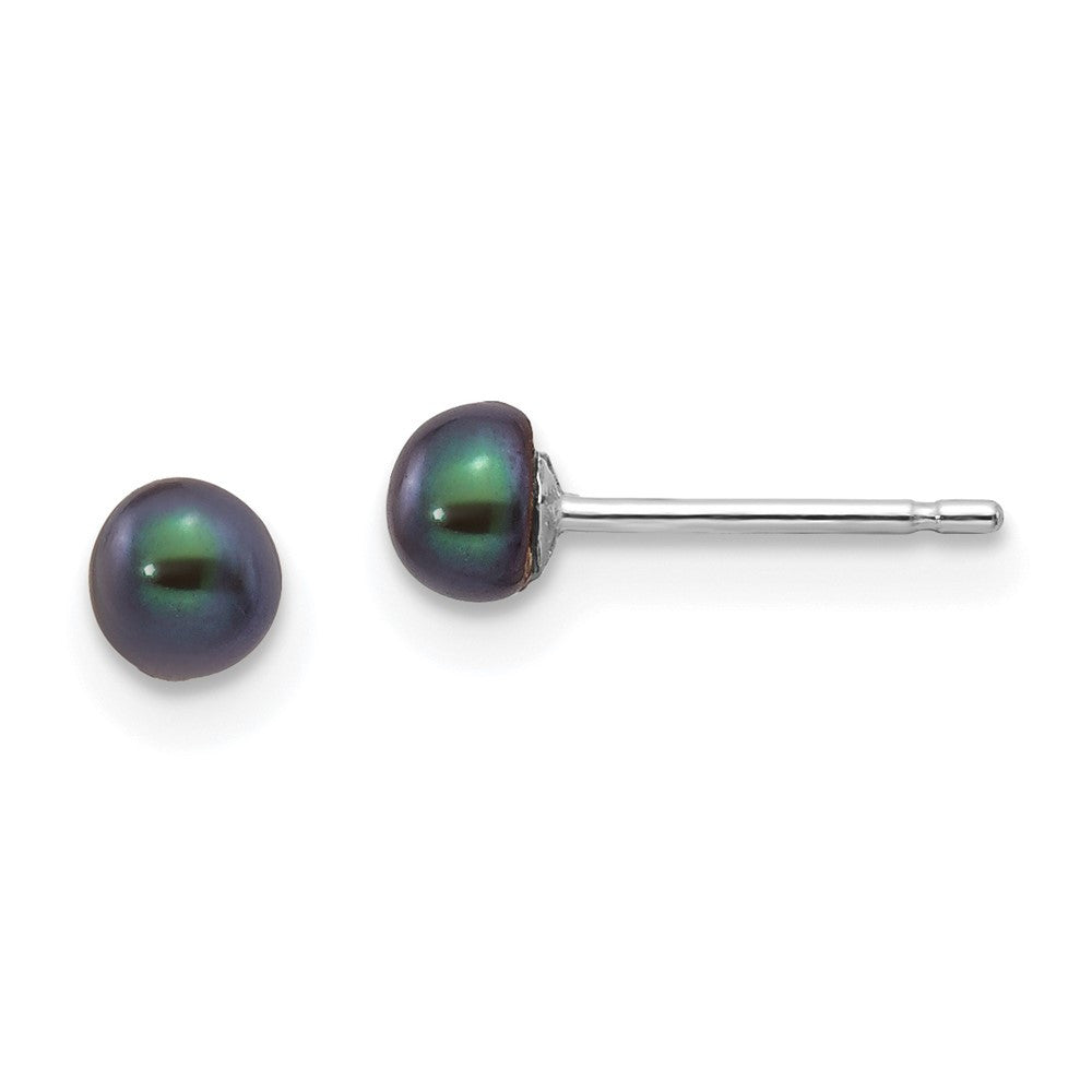 14k White Gold 3-4mm Black Button Freshwater Cultured Pearl Stud Earrings