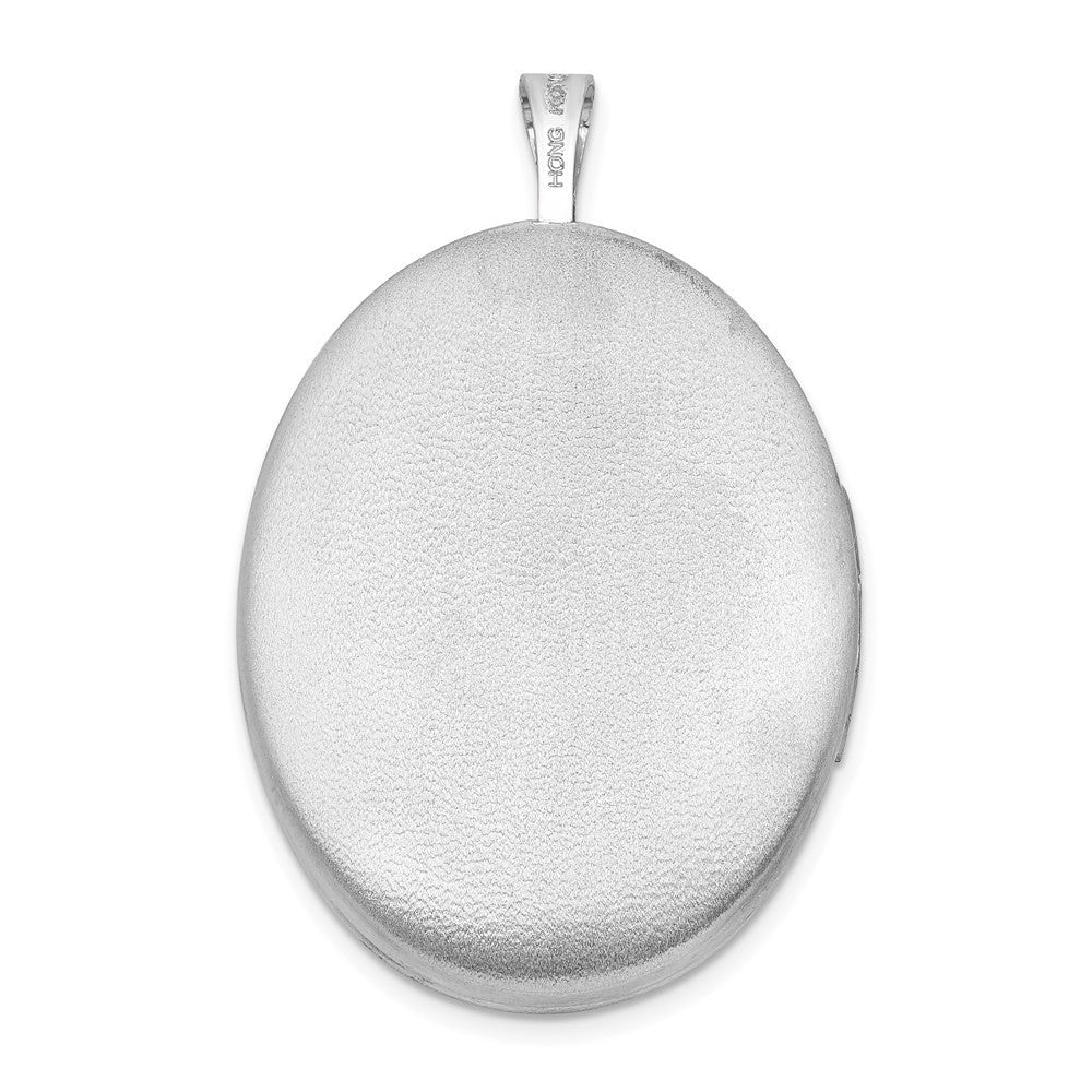 Sterling Silver Rhodium-plated Satin 26mm with Diamond Star Oval Locket Pendant