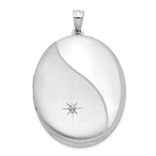 Sterling Silver Rhodium-plated Diamond Star Ash Holder Oval Locket Pendant