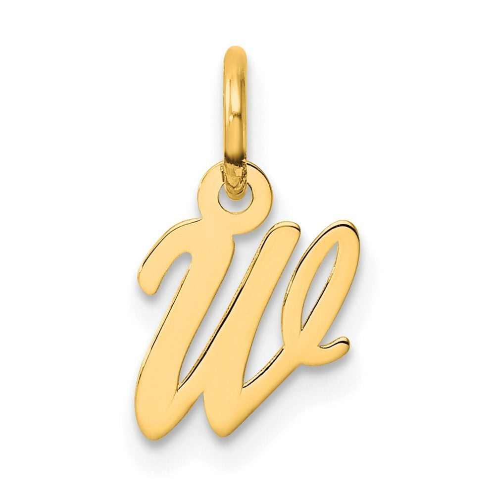 14k Yellow Gold Small Script Letter W Initial Charm Pendant