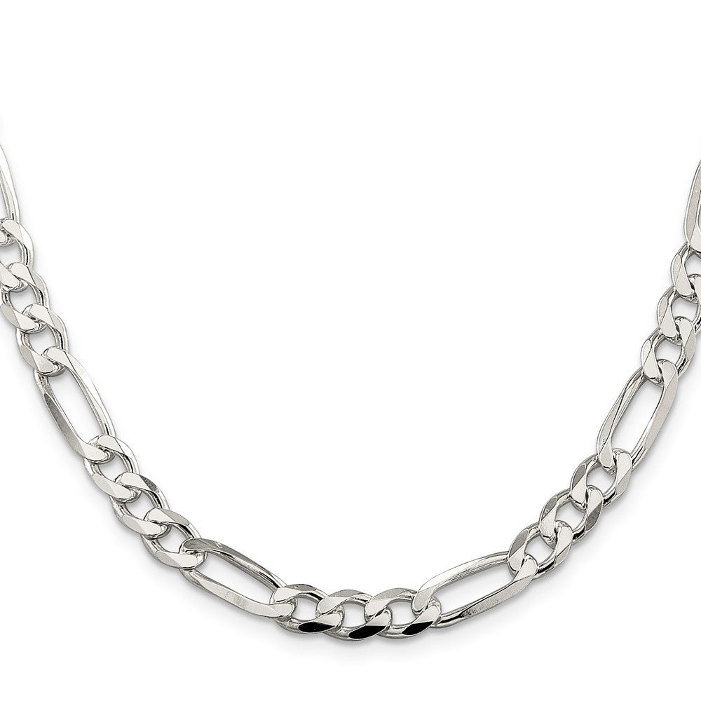 Sterling Silver 7.0mm Pav� Flat Figaro Chain Necklace 24"