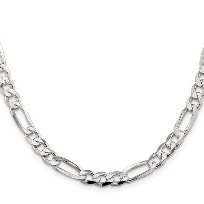 Sterling Silver 7.0mm Pav� Flat Figaro Chain Necklace 24"