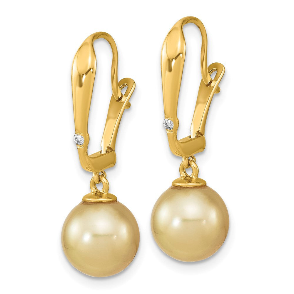 14k Gold Golden South Sea Saltwater Cultured Pearl & Diamond Dangle Earrings