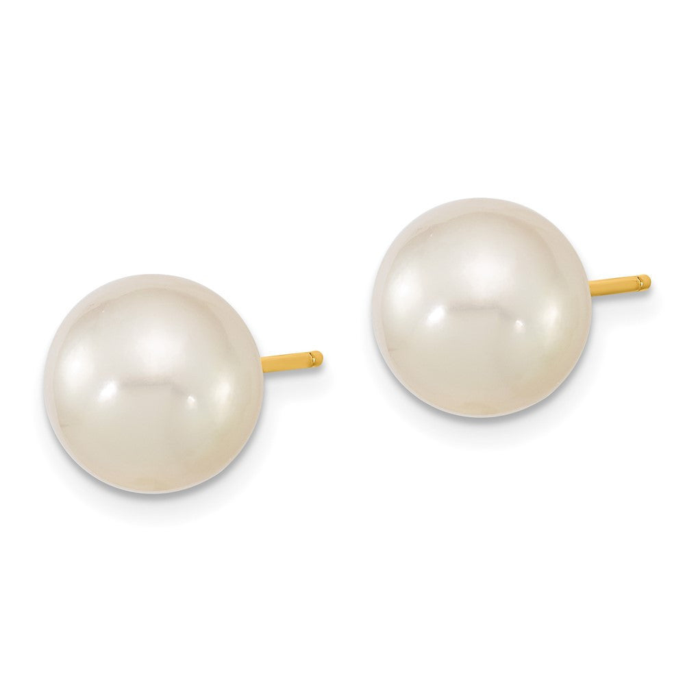 14k Yellow Gold 10mm White South Sea Saltwater Cultured Pearl Stud Earrings