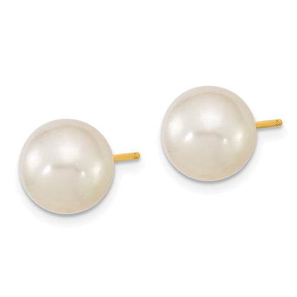 14k Yellow Gold 10mm White South Sea Saltwater Cultured Pearl Stud Earrings