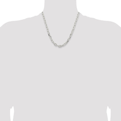 Sterling Silver 7.5mm Diamond-cut Long Link Cable Chain Necklace 20"