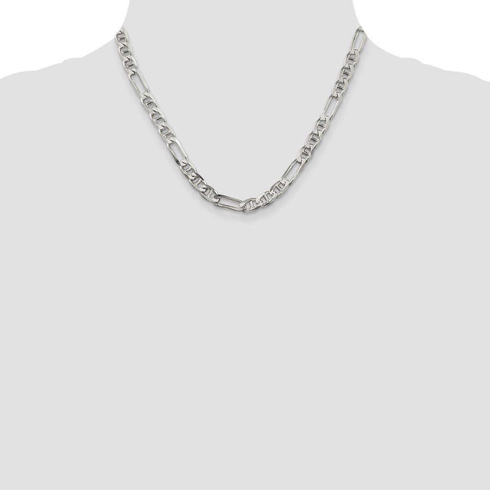 Sterling Silver 6.5mm Figaro Anchor Chain Necklace 18"