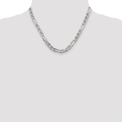 Sterling Silver 6.5mm Figaro Anchor Chain Necklace 18"