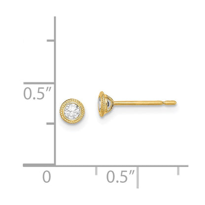 14k Yellow Gold Round CZ Milgrain Bezel Stud Earrings