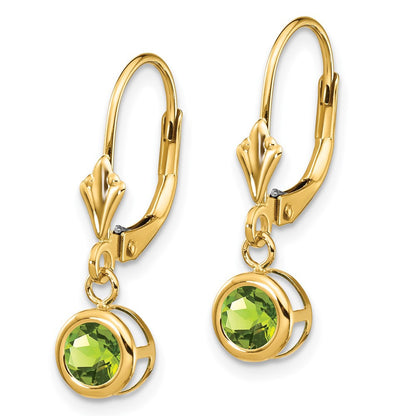 14k Yellow Gold 5mm Peridot Leverback Drop & Dangle Earrings