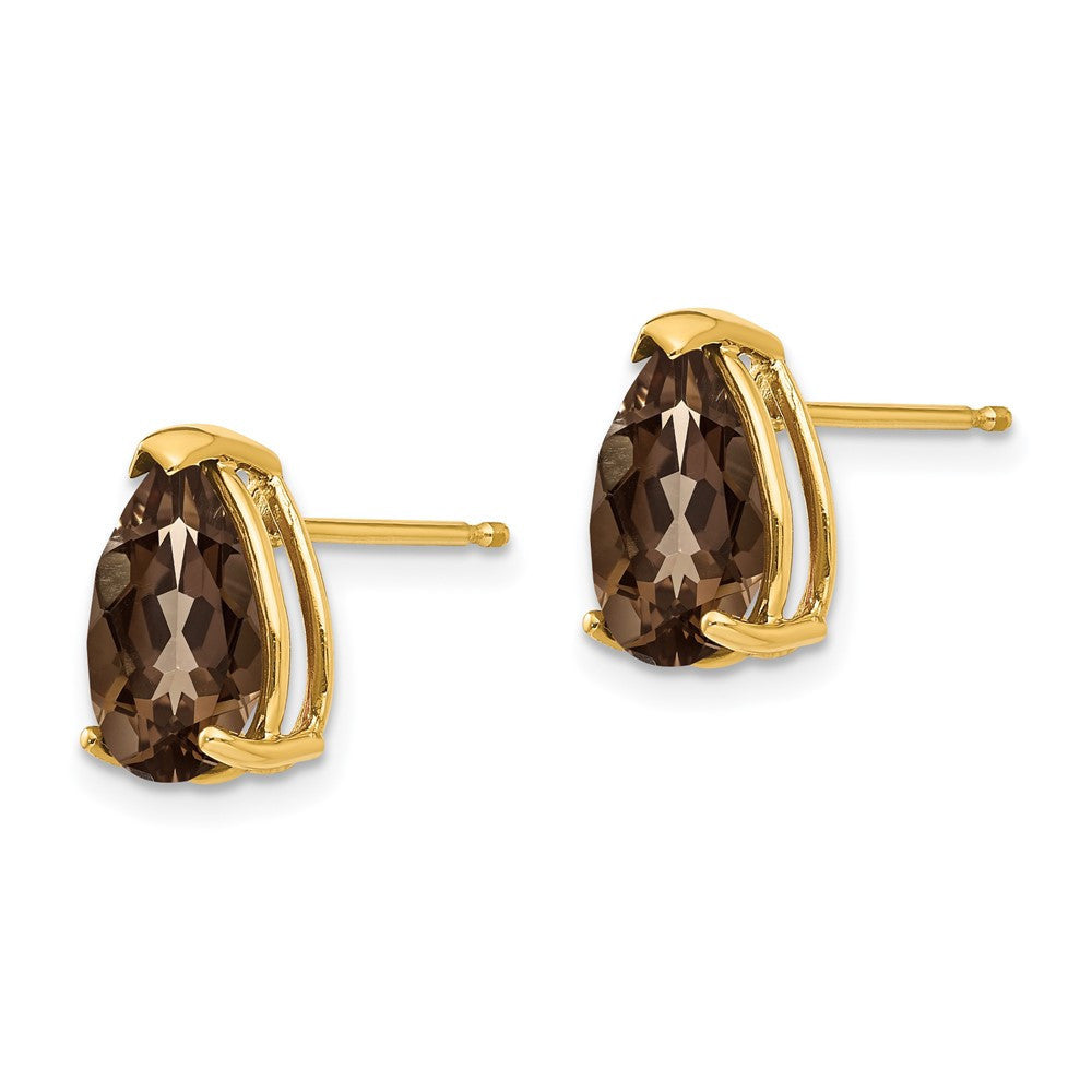 14k Yellow Gold 10x7 Pear Smoky Quartz Stud Earrings