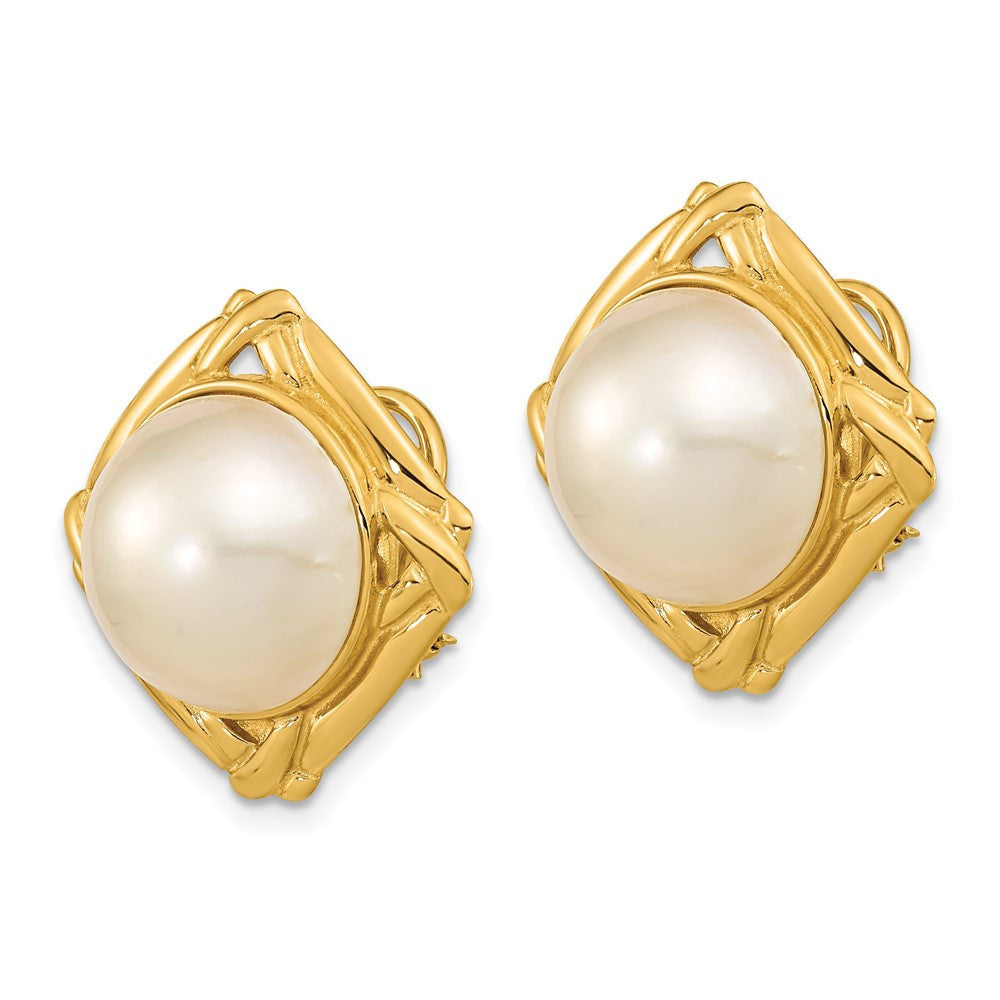 14k Yellow Gold 14mm Mabe Saltwater Cultured Pearl Omega Back Stud Earrings