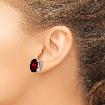 14k White Gold 7x5mm Oval Garnet Stud Earrings