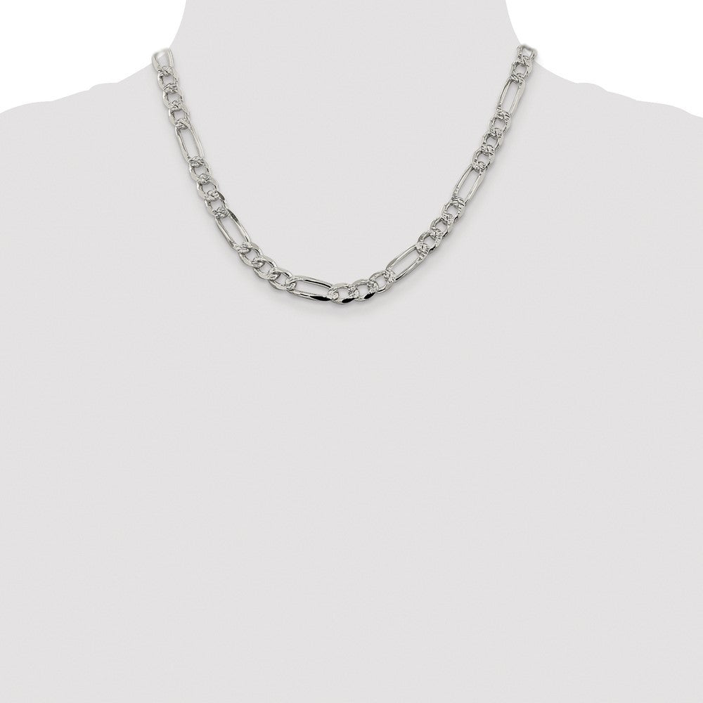 Sterling Silver Rhodium-plated 7.25mm Pav� Flat Figaro Chain Necklace 18"