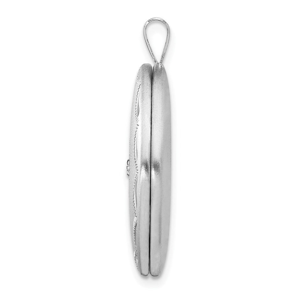 Sterling Silver Rhodium-plated Satin 26mm with Diamond Star Oval Locket Pendant