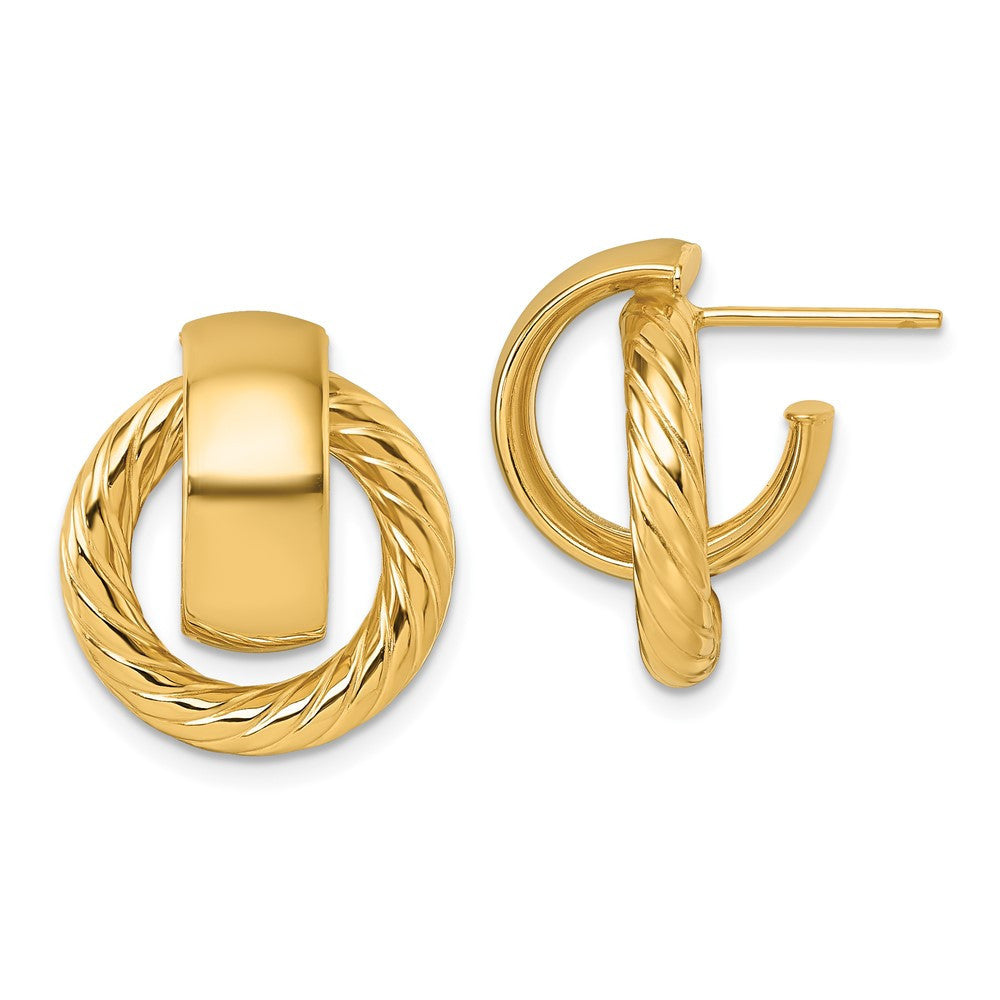 14k Yellow Gold Polished and Twisted Circle Stud Earrings