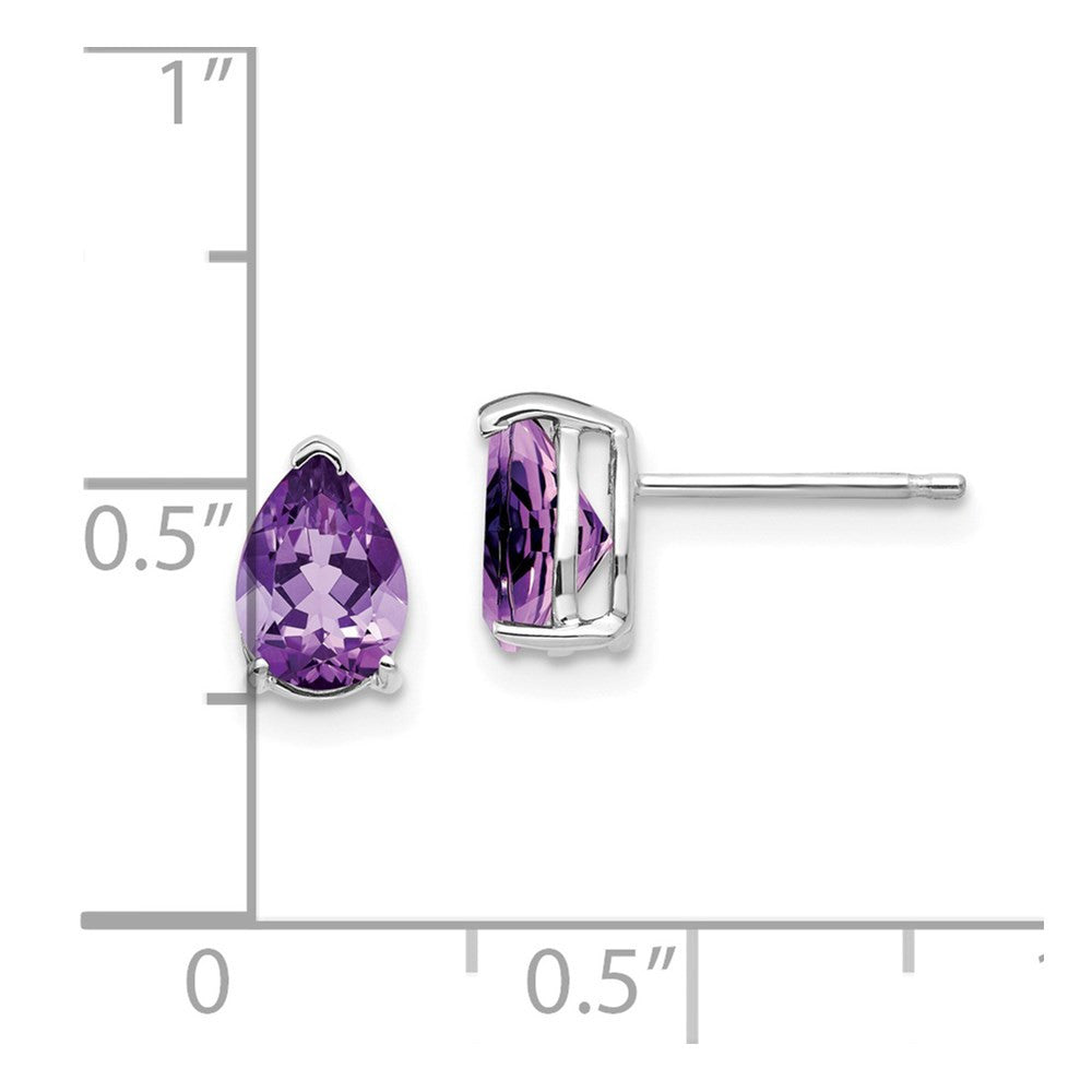 14k White Gold 7x5mm Pear Amethyst Stud Earrings