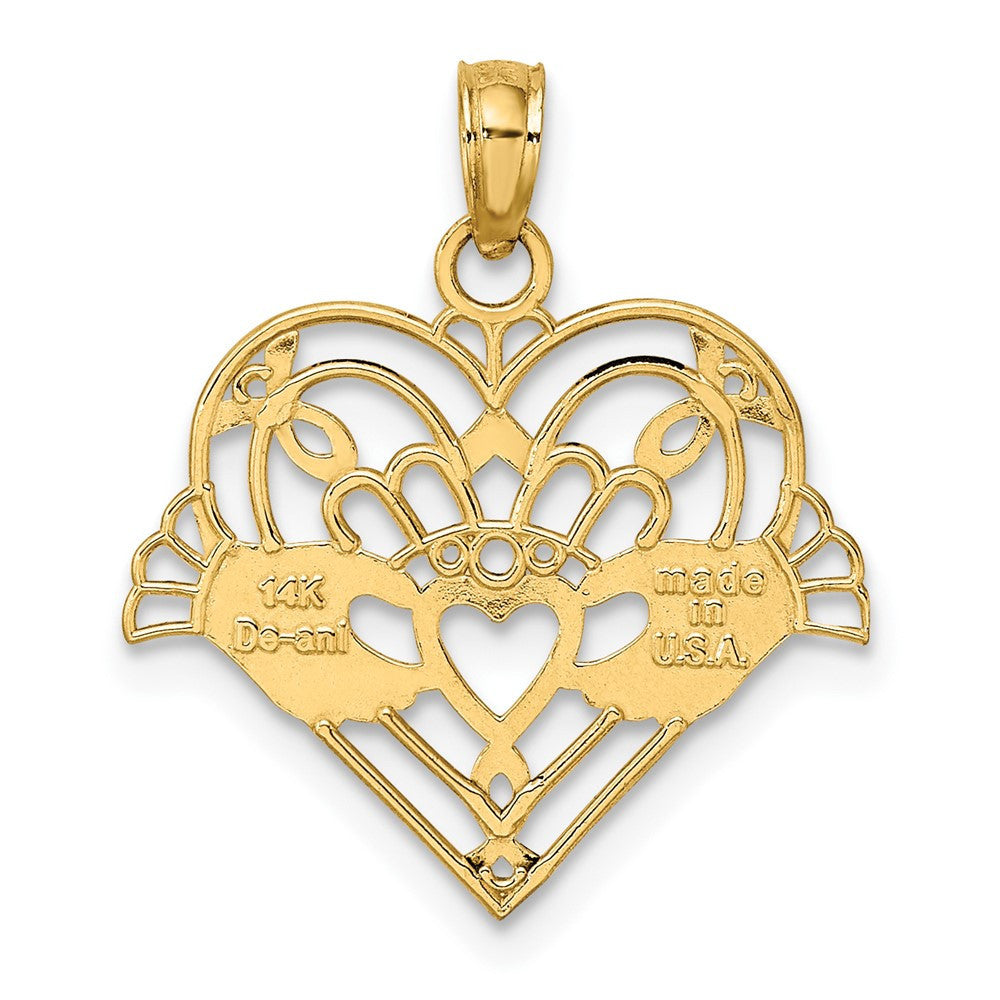 14k Yellow Gold Polished and Beaded Claddagh In Heart Charm Pendant
