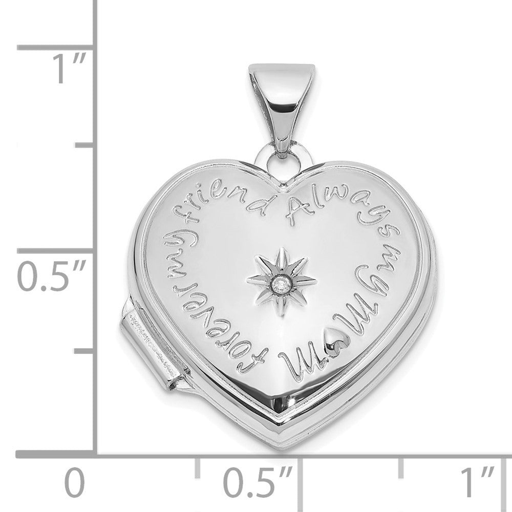 14k White Gold Diamond 18mm Always My Mom Heart Locket
