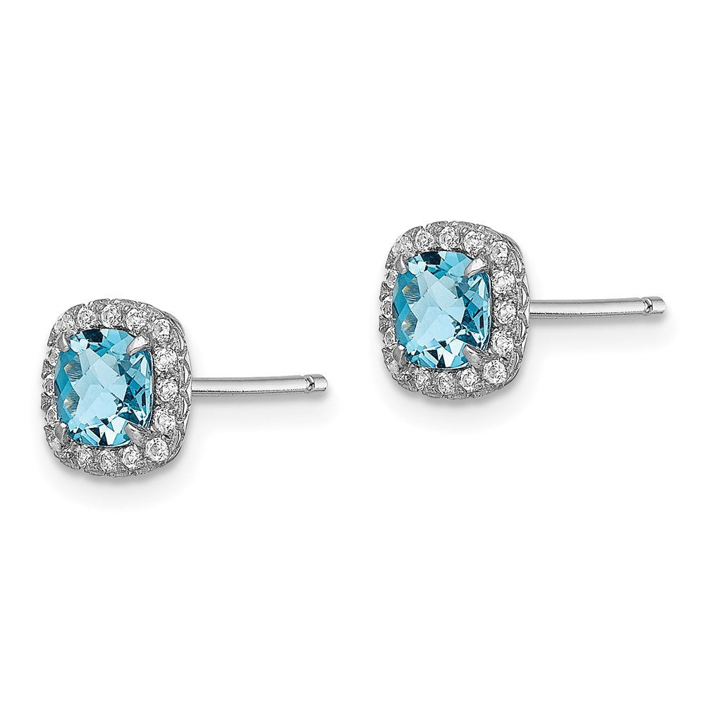 Sterling Silver Rhodium plated Blue Topaz and Cr. White Sapphire Stud Earrings