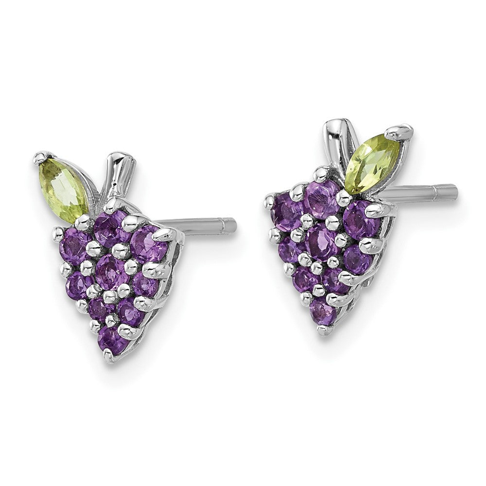 Sterling Silver Rhodium-plated Amethyst and Peridot Grape Stud Earrings