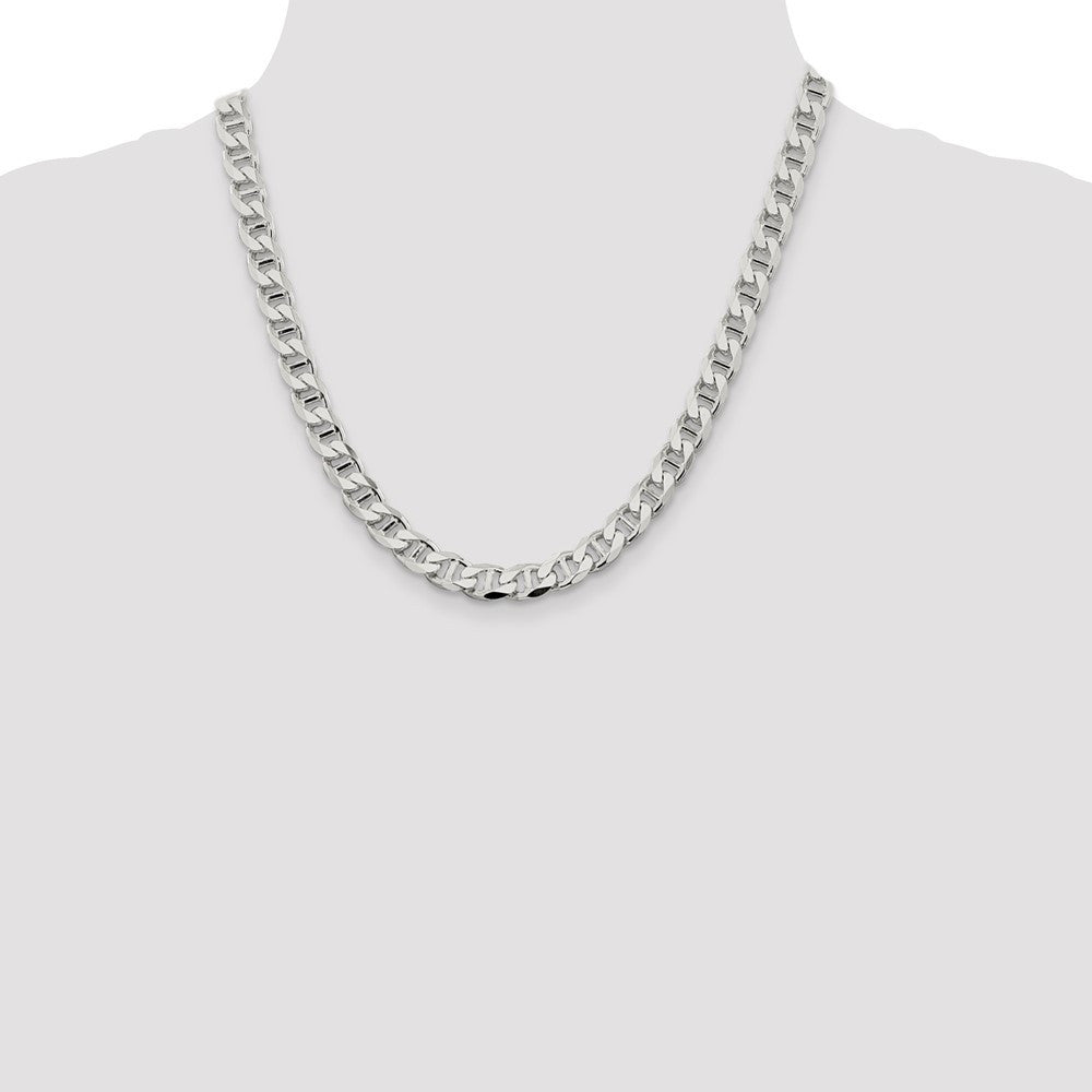Sterling Silver 8.25mm Diamond-Cut Flat Anchor Curb Chain Necklace 20"