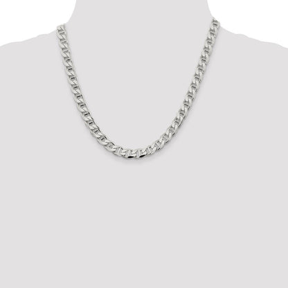 Sterling Silver 8.25mm Diamond-Cut Flat Anchor Curb Chain Necklace 20"